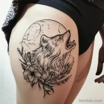 Интимное тату на фото - Wolf howling tattoo on the upper thigh style raw ab b c aa fcfb - 080224 tatufoto.com 563