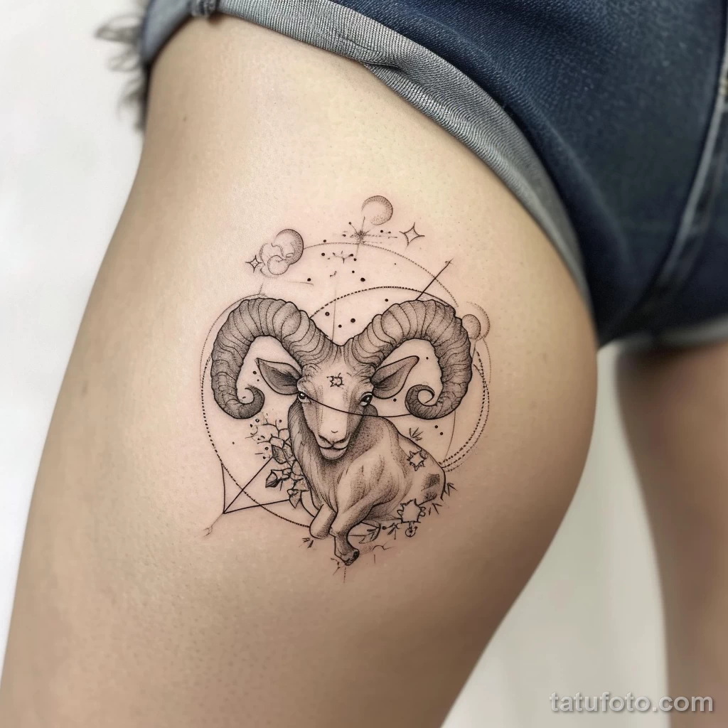 Интимное тату на фото - Zodiac sign tattoo on the hip style raw stylize fa eb cb af _1_2 - 080224 tatufoto.com 594