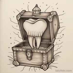 Татуировки с рисунком зуба или про стоматологию - TATTOO DRAWING featuring a tooth as a piece of treas dc f f b ebe - 120224 tatufoto.com 032