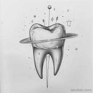 Татуировки с рисунком зуба или про стоматологию - TATTOO DRAWING featuring a tooth as a planet with or fd d fe ee - 120224 tatufoto.com 033