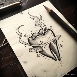 Татуировки с рисунком зуба или про стоматологию - TATTOO DRAWING featuring a tooth as a poet writing v fec ff c ae caf _1 - 120224 tatufoto.com 036