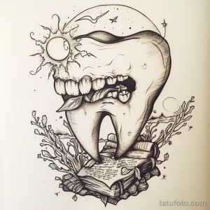 Татуировки с рисунком зуба или про стоматологию - TATTOO DRAWING featuring a tooth as a poet writing v fec ff c ae caf _1_2 - 120224 tatufoto.com 037