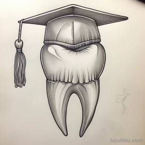 Татуировки с рисунком зуба или про стоматологию - TATTOO DRAWING featuring a tooth with a graduation c dbb a a aa adcba - 120224 tatufoto.com 041