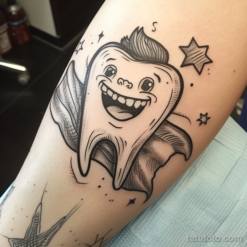 Татуировки с рисунком зуба или про стоматологию - TATTOO DRAWING of a tooth as a superhero saving the ddbf fd b fc fffc _1 - 120224 tatufoto.com 087