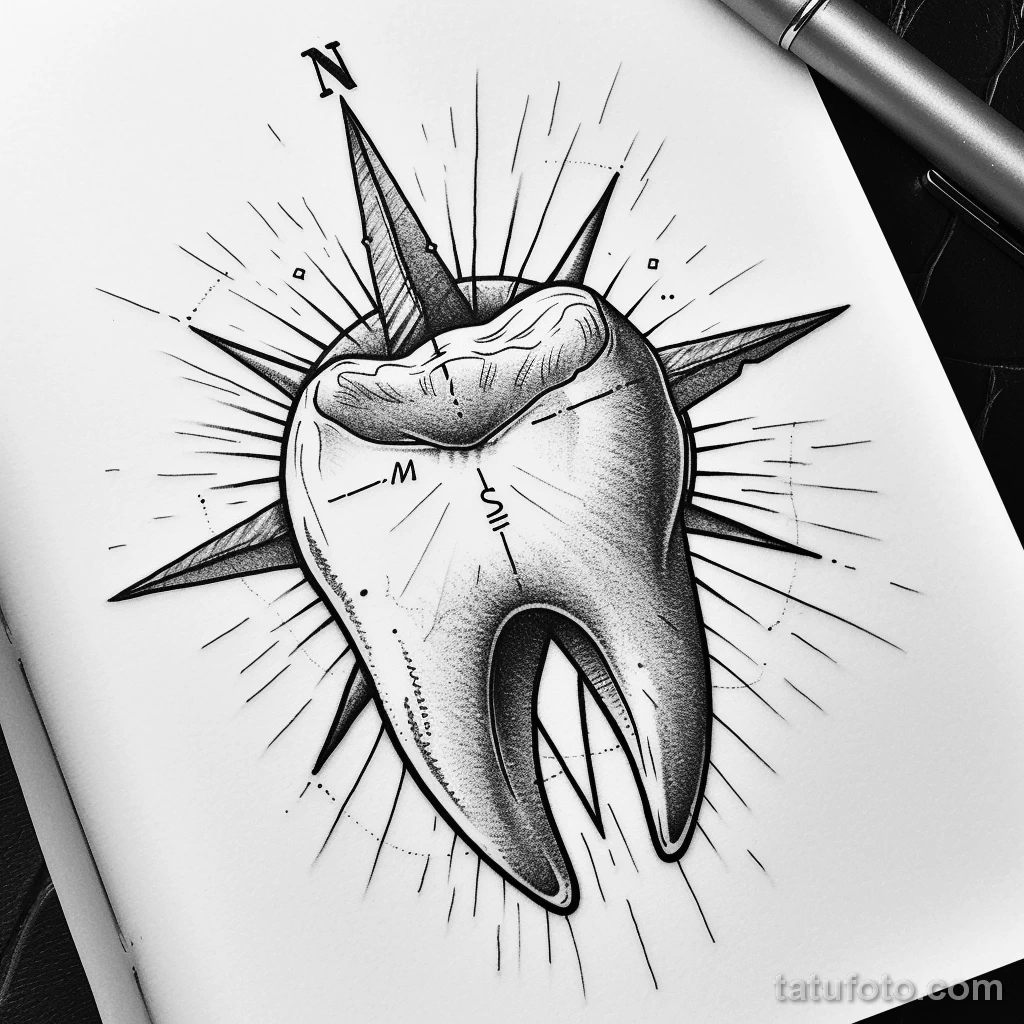 Татуировки с рисунком зуба или про стоматологию - Tattoo Drawing on White Sheet A tooth with a compass bdec cb bf edcacc - 120224 tatufoto.com 172