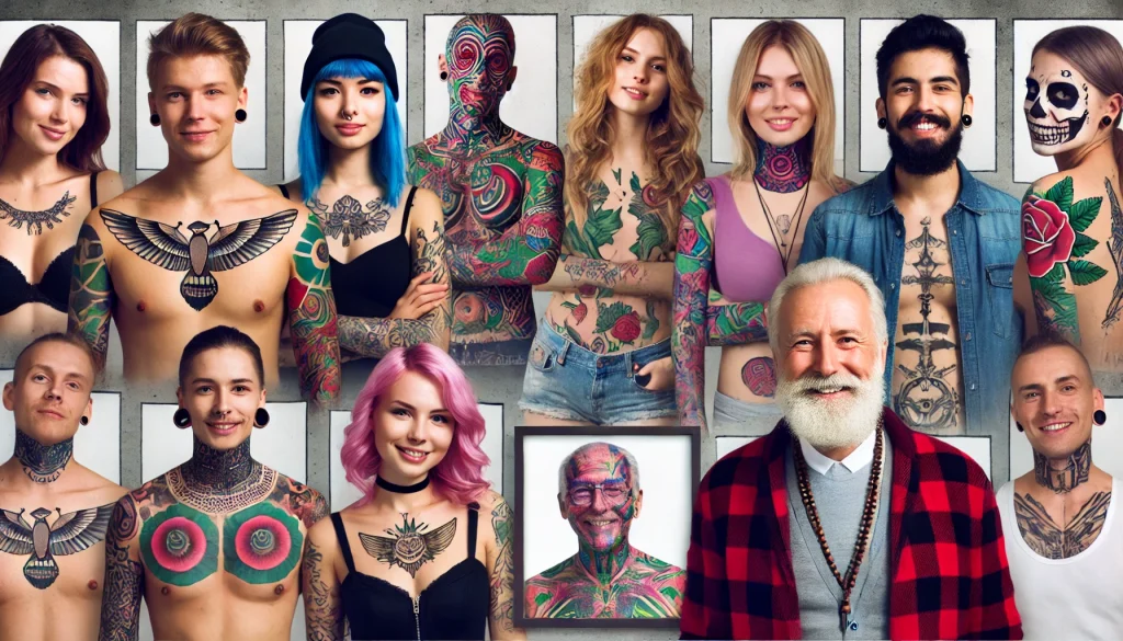 2024-07-24 16.05.39 - An image of a diverse group of people of different ages with tattoos, representing modern culture and self-expression. The group should include indivi
