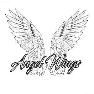 Эскиз тату ангельских крыльев в графическом стиле с надписью "Angel Wings"