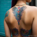 00002-Young woman with colorful back tattoo, looking over shoulder, confused look 100676477 tatufoto.com 004 tatufoto.com 004