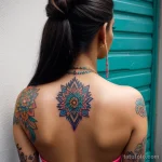 00003-Young woman with colorful back tattoo, looking over shoulder, confused look 100676478 tatufoto.com 006 tatufoto.com 006