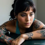 00006-Woman with large shoulder tattoo, surrounded by friends, feeling isolated 2606053939 tatufoto.com 008 tatufoto.com 008