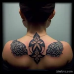 00007-Woman with large shoulder tattoo, surrounded by friends, feeling isolated 2606053940 tatufoto.com 009 tatufoto.com 009