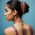 00013-Young woman with colorful back tattoo, looking over shoulder, confused look 1464492522 tatufoto.com 015 tatufoto.com 015