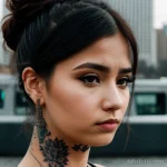00018-Fashionable girl with visible neck tattoo, sad expression, city backdrop 1464492527 tatufoto.com 018 tatufoto.com 018