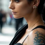 00028-Woman with dragon tattoo on shoulder, thoughtful gaze, standing in a crowd 1464492537 tatufoto.com 026 tatufoto.com 026