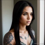 00041-Gorgeous girl with chest tattoo, staring into the mirror, neutral expression 1464492550 tatufoto.com 036 tatufoto.com 036