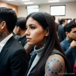 00049-Woman with sleeve tattoo, surrounded by people, feeling disconnected 1464492560 tatufoto.com 044 tatufoto.com 044