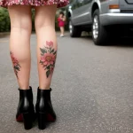 00057-Girl with floral leg tattoo, looking down, friends in the background 1464492568 tatufoto.com 051 tatufoto.com 051