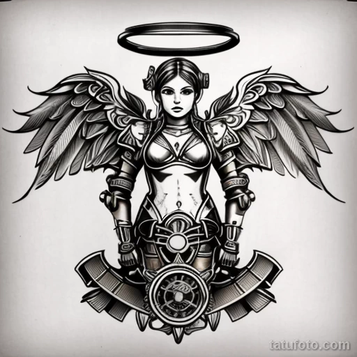 00080-redraw_tattoo_sketches_on_a_white_sheet_into_a_steampunk_angel_baby_tattoo_sketch,_with_gear_and_machinery_details,_metallic_sha_2137147462