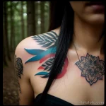00091-Gorgeous girl with abstract tattoo on her neck, feeling misunderstood, forest 1464492602 tatufoto.com 077 tatufoto.com 077