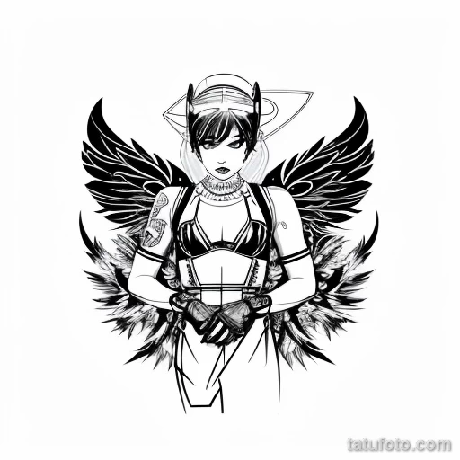 00097-redraw_tattoo_sketches_on_a_white_sheet_into_a_cyberpunk_angel_baby_tattoo_sketch,_with_neon_accents,_futuristic_details,_high-t_2137147479