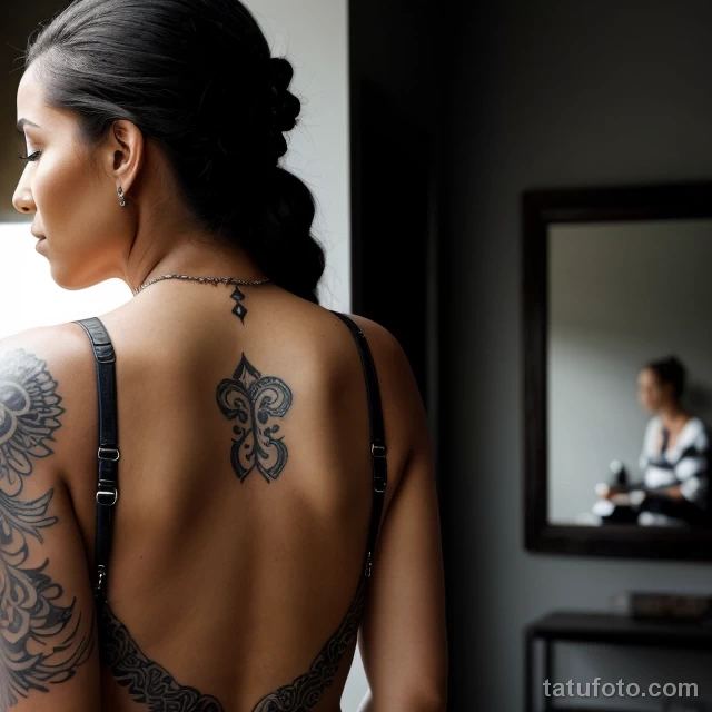 00116-Woman with back tattoo, lost in thought, friends in background 1464492627 tatufoto.com 089 tatufoto.com 089