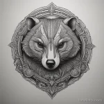 A badger tattoo in black and gray with dotwork shading and intricate patterns. tatufoto.com 03 10 24 05