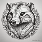 A cartoon-style badger tattoo, blending fun, exaggerated features with bold lines. tatufoto.com 03 10 24 20