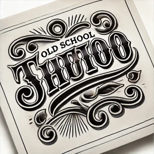 Черно-белый эскиз татуировки в стиле Old School с надписью 'Old School Tattoo', изображением губ и традиционными элементами дизайна.