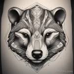A stylized badger tattoo blending geometric shapes with realistic fur texture. tatufoto.com 03 10 24 02