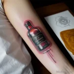 A tattoo of a bottle with an ancient scroll inside tatufoto.com 049