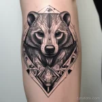 Abstract badger tattoo with a mix of realism and surreal geometric patterns. tatufoto.com 03 10 24 17