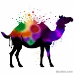 Abstract camel tattoo outline with watercolor splashes tatufoto.com 002