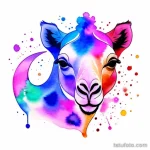 Abstract camel tattoo outline with watercolor splashes tatufoto.com 003