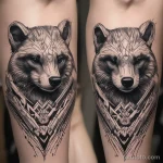 Artistic badger tattoo with abstract geometric patterns and realistic fur texture. tatufoto.com 03 10 24 10