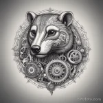 Badger tattoo in steampunk style, incorporating gears and mechanical elements. tatufoto.com 03 10 24 19