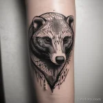 Bold blackwork badger tattoo, focusing on contrast and simplicity. tatufoto.com 03 10 24 14