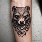 Bold blackwork badger tattoo, focusing on high contrast and sharp details. tatufoto.com 03 10 24 14