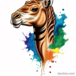Camel tattoo draft with vibrant color splashes tatufoto.com 034
