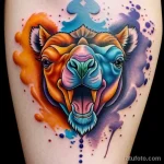 Camel tattoo draft with vibrant color splashes tatufoto.com 038