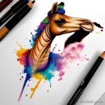 Camel tattoo draft with vibrant color splashes tatufoto.com 043