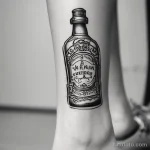 Close-up of a black and white outline bottle tattoo on the ankle. tatufoto.com 03 10 24 04 21_96