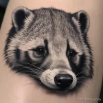 Close-up of a realistic badger tattoo with lifelike fur texture and shading. tatufoto.com 03 10 24 01