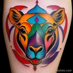 Colorful traditional style camel tattoo tatufoto.com 073