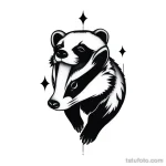 Contemporary blackwork badger tattoo with abstract shapes and bold contrasts. tatufoto.com 03_10_24 07 63_71