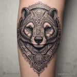 Detailed badger tattoo with tribal patterns, combining bold lines and natural details. tatufoto.com 03 10 24 04