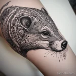 Dotwork badger tattoo with intricate shading, blending traditional and modern elements. tatufoto.com 03 10 24 05 77_73