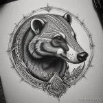 Dotwork badger tattoo with intricate shading, blending traditional and modern elements. tatufoto.com 03 10 24 05 83_83