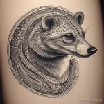 Dotwork-style badger tattoo with intricate dot shading, highly detailed. tatufoto.com 03 10 24 04