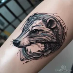Futuristic badger tattoo with 3D shading and metallic tones. tatufoto.com 03 10 24 09 23_87