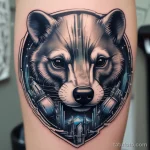 Futuristic badger tattoo with 3D shading and metallic tones. tatufoto.com 03 10 24 09 31_88